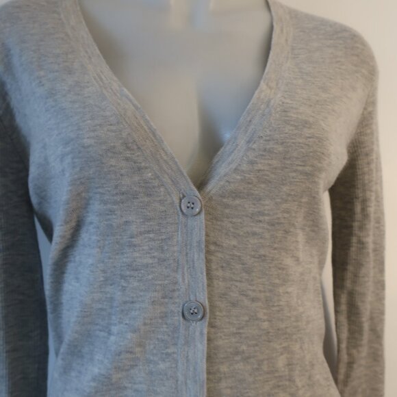 Women Scoop NYC Gray Melange 100% Cashmere Knit V-Neck Cardigan Sweater L - Picture 3 of 11